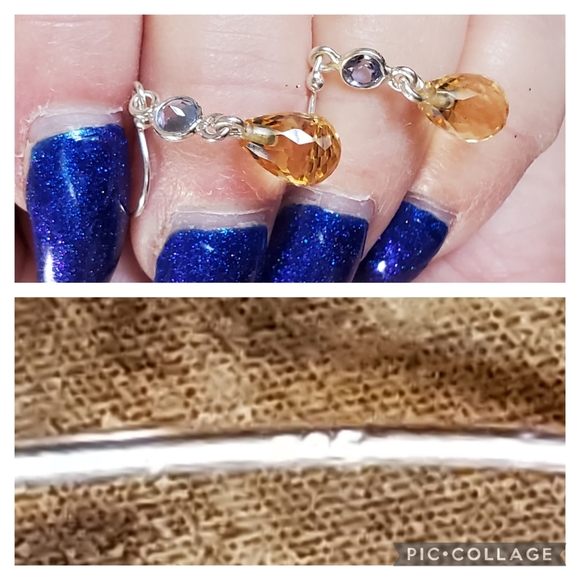 Genuine Citrine Briolette and Tanzanite drop earrings - Picture 4 of 5
